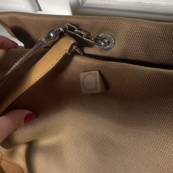 Salvatore Farragamo Handbag shoulder leather brown tan canvas bag authentic - Picture 9 of 16